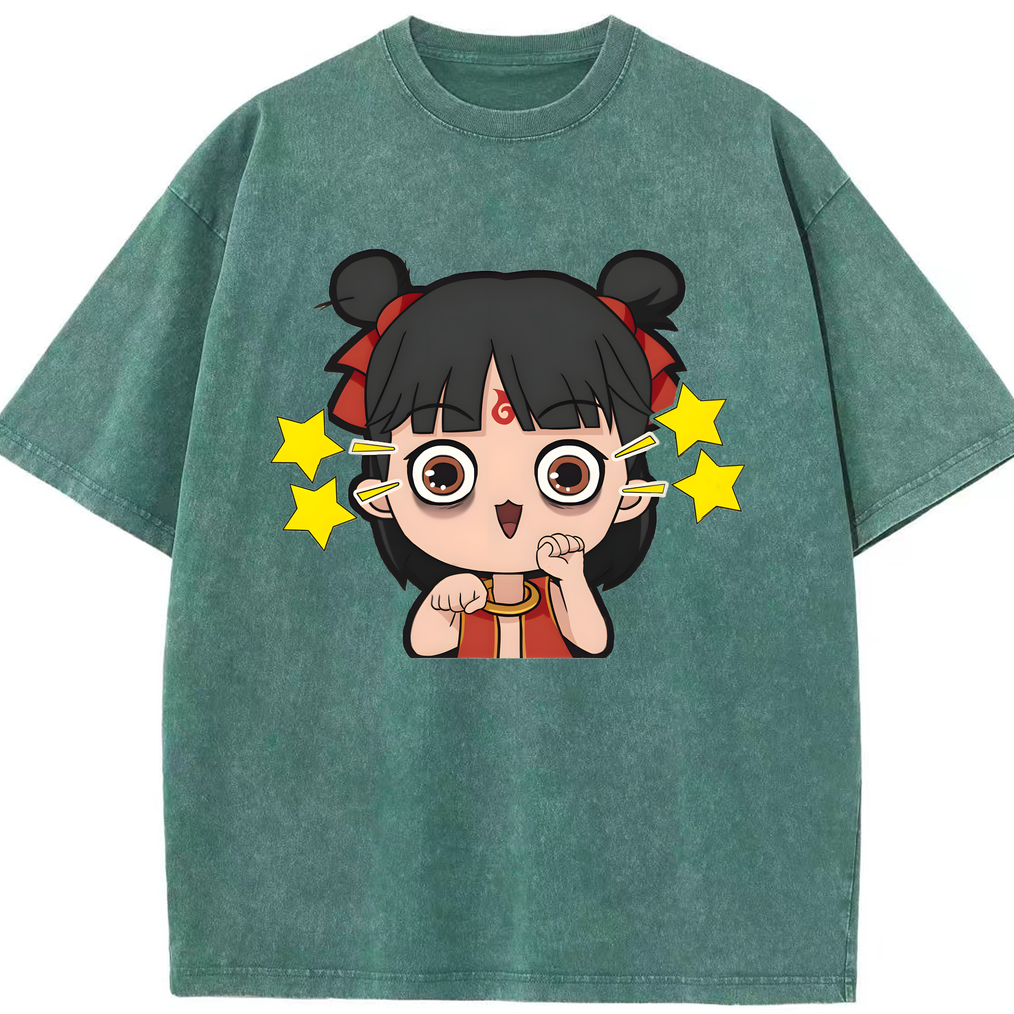 （画像用） Ne Zha 2 ナタ 魔童の大暴れ 綿100% ヴィンテージ風 半袖Tシャツ（フロントプリント）